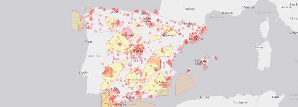 Captura de pantalla del mapa de Espaรฑa de Enaire Drones una app para comprobar las restricciones de vuelos con drones