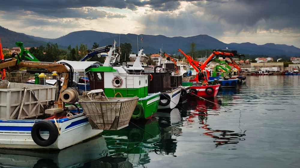 Barcos pesqueros en el puerto de Puebla del Caramiñal durante la ruta de Van and to Discover en furgoneta camper por Galicia